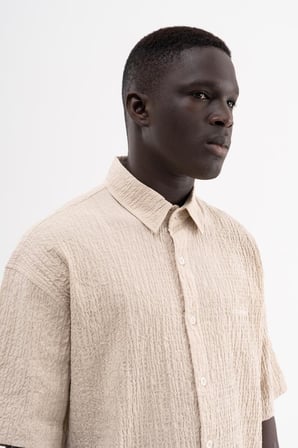 Erkek Oversize Nakışlı Pamuk Oversize Gömlek Bej