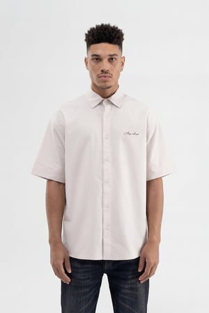 Erkek Baskılı Nakışlı Oversize Gömlek Taş