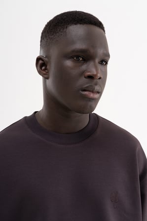 Erkek Etnik Nakışlı Double Face Oversize Tişört Koyu Kahverengi