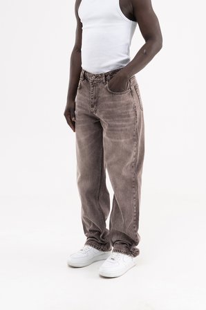 Erkek Efektli Yıkamalı Baggy Jean Pantolon Kahverengi