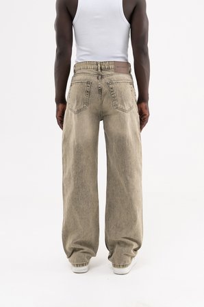 Erkek Efektli Yıkamalı Baggy Jean Pantolon Haki