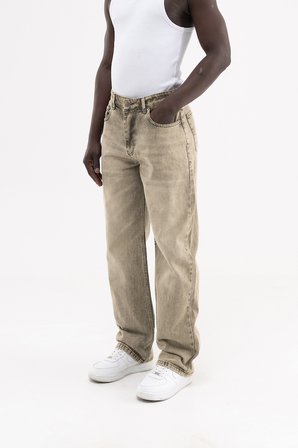 Erkek Efektli Yıkamalı Baggy Jean Pantolon Haki