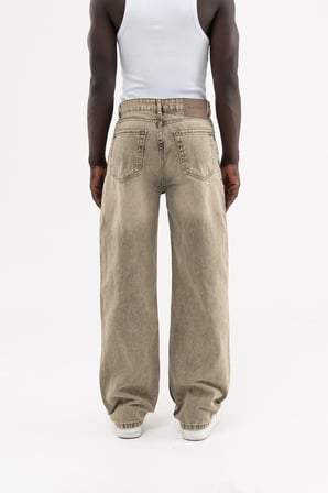Erkek Efektli Yıkamalı Baggy Jean Pantolon Haki