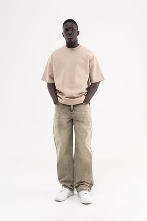 Erkek Efektli Yıkamalı Baggy Jean Pantolon Haki