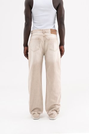 Erkek Efektli Yıkamalı Baggy Jean Pantolon Bej
