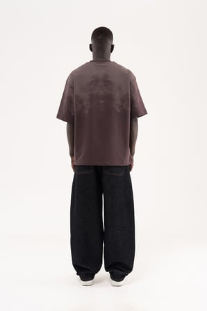 Erkek Baskılı Nakışlı Oversize Tişört Kahverengi