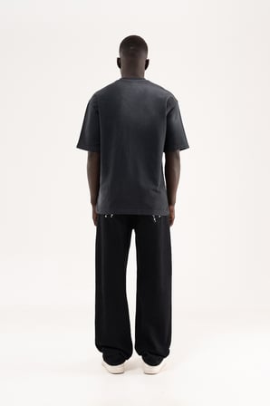 Erkek M Logo Patched Washing Tee Oversize Tişört Siyah
