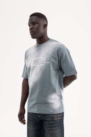 Erkek M Logo Patched Washing Tee Oversize Tişört Gri