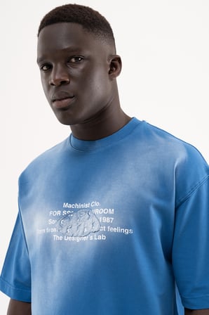 Erkek M Logo Patched Washing Tee Oversize Tişört Indigo