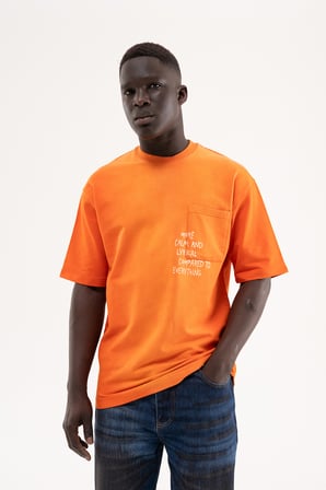 Erkek Printed Pocket Tee Oversize Tişört Turuncu