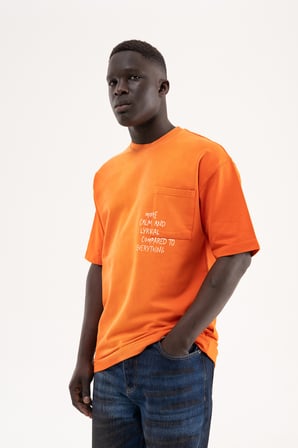 Erkek Printed Pocket Tee Oversize Tişört Turuncu