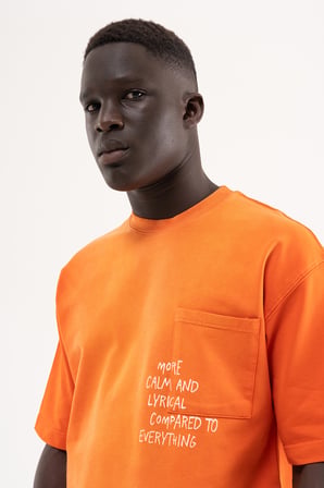 Erkek Printed Pocket Tee Oversize Tişört Turuncu