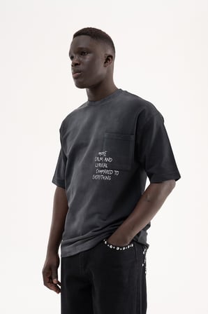 Erkek Printed Pocket Tee Oversize Tişört Siyah