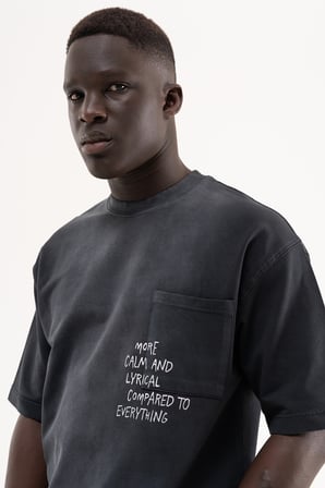 Erkek Printed Pocket Tee Oversize Tişört Siyah