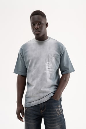 Erkek Printed Pocket Tee Oversize Tişört Gri