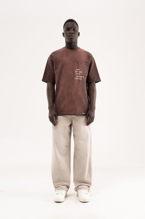 Erkek Printed Pocket Tee Oversize Tişört Koyu Kahverengi