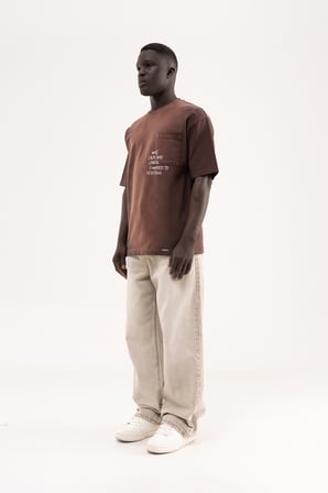Erkek Printed Pocket Tee Oversize Tişört Koyu Kahverengi