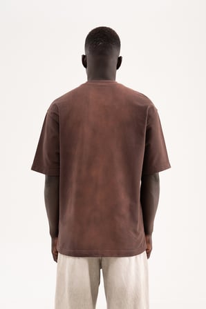 Erkek Printed Pocket Tee Oversize Tişört Koyu Kahverengi