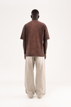 Erkek Printed Pocket Tee Oversize Tişört Koyu Kahverengi