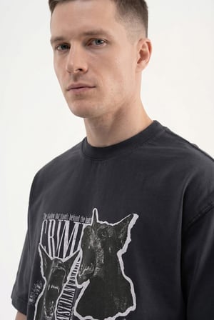 Erkek Dog Printed Oversize Tişört Siyah