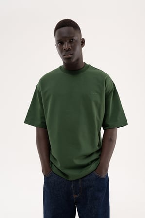 Erkek Basic Pamuklu Oversize Tişört Orman Yeşili