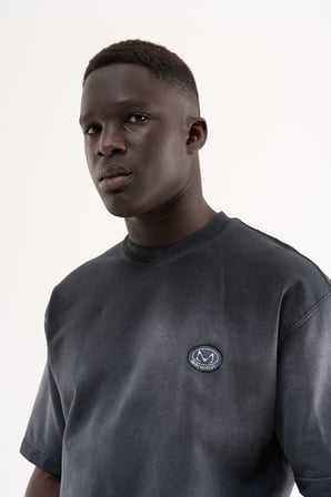 Erkek Logo Embroidered Tee Oversize Tişört Siyah