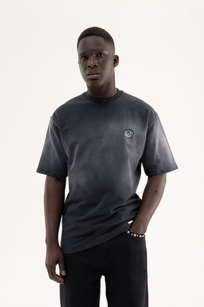 Erkek Logo Embroidered Tee Oversize Tişört Siyah