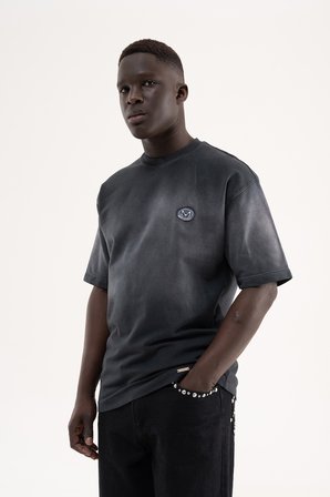 Erkek Logo Embroidered Tee Oversize Tişört Siyah