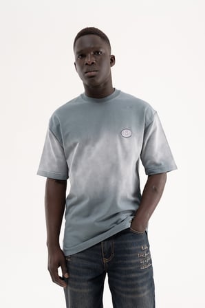 Erkek Logo Embroidered Tee Oversize Tişört Gri