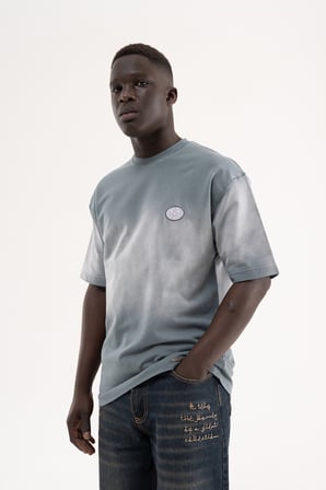Erkek Logo Embroidered Tee Oversize Tişört Gri