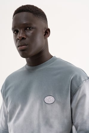 Erkek Logo Embroidered Tee Oversize Tişört Gri