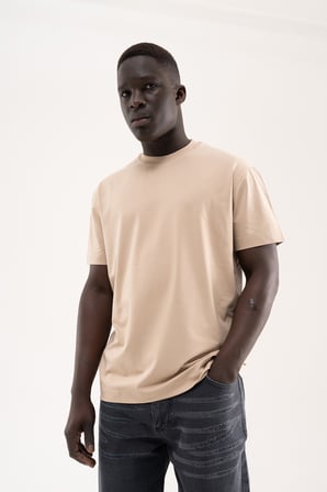 Erkek Stylish Basic Oversize Modal Tişört Açık Bej