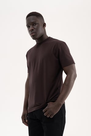 Erkek Stylish Basic Oversize Modal Tişört Koyu Kahverengi