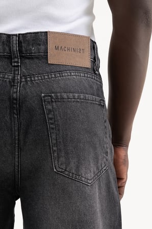 Erkek Efektli Baggy Jean Pantolon Siyah