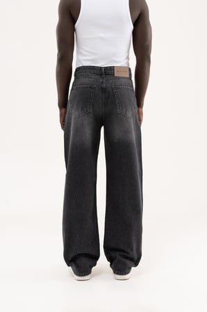Erkek Efektli Baggy Jean Pantolon Siyah