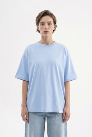 Kadın Basic Oversize Pamuklu Süprem T-Shirt Bebe Mavi