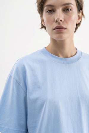 Kadın Basic Oversize Pamuklu Süprem T-Shirt Bebe Mavi