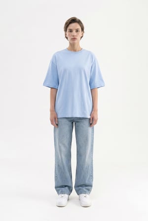 Kadın Basic Oversize Pamuklu Süprem T-Shirt Bebe Mavi