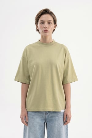 Kadın Basic Oversize Pamuklu Süprem T-Shirt Küf Yeşili