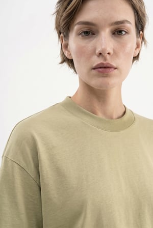 Kadın Basic Oversize Pamuklu Süprem T-Shirt Küf Yeşili