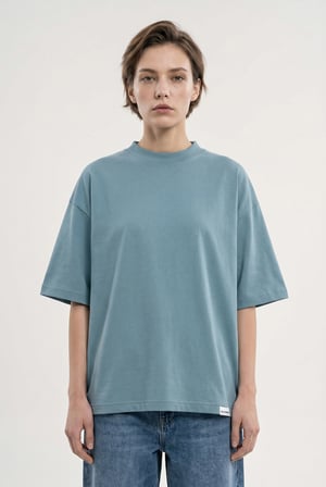 Kadın Basic Oversize Pamuklu Süprem T-Shirt Soluk Mavi