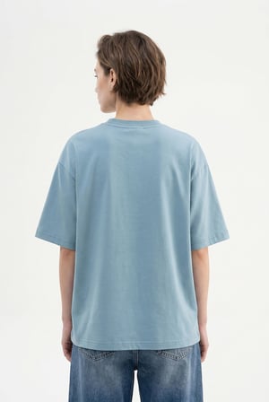 Kadın Basic Oversize Pamuklu Süprem T-Shirt Soluk Mavi