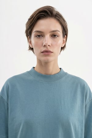 Kadın Basic Oversize Pamuklu Süprem T-Shirt Soluk Mavi