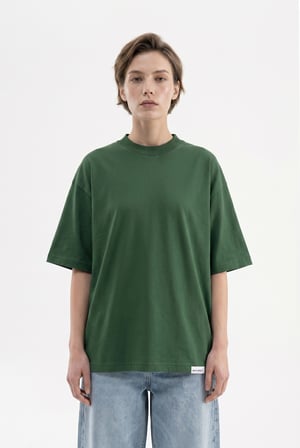 Kadın Basic Oversize Pamuklu Süprem T-Shirt Nefti Yeşili