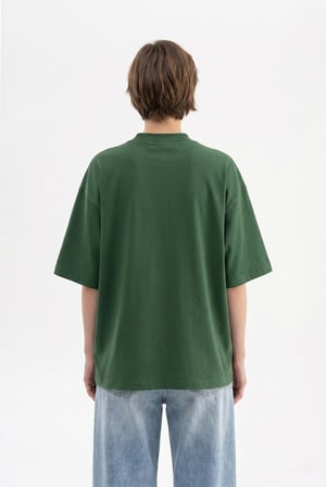 Kadın Basic Oversize Pamuklu Süprem T-Shirt Nefti Yeşili