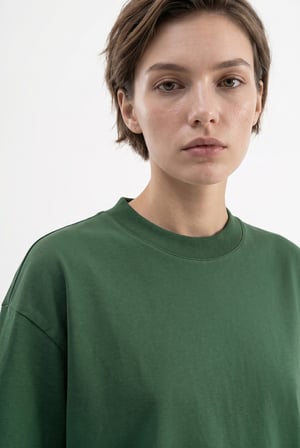 Kadın Basic Oversize Pamuklu Süprem T-Shirt Nefti Yeşili