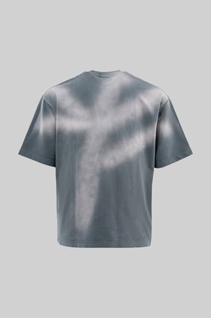 Erkek Nakışlı Yıkamalı Oversize Tişört Gri