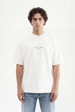 Erkek Upside-Down Baskılı Oversize Tişört Ekru