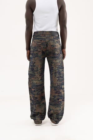 Erkek Etnik Desenli Jakarlı Baggy Jean Pantolon Siyah