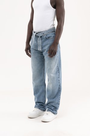 Erkek Oversize Baggy Yıkamalı Jean Pantolon Mavi
